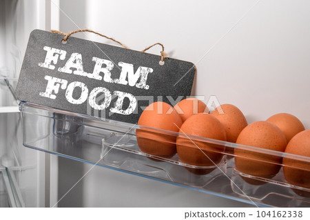 Farm Food Concept. Chicken eggs in the fridge 104162338