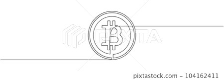Continuous line drawing of bitcoin cryptocurrency silhouette. Blockchain, finance and banking technology concept drawn by one line. Vector illustration. 104162411