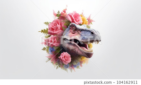 The head t-rex with the flower on isolated 104162911