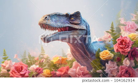 A dinosaur and flowers on the isolated background 104162914