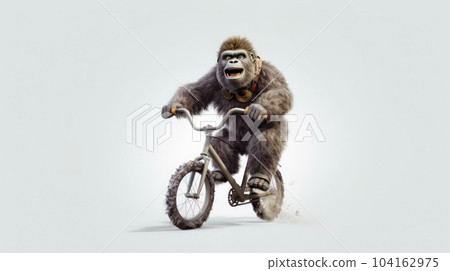 a gorilla baby on a bicycle in the street with the flowers a gorilla baby on a bicycle in the street with the flowers 104162975