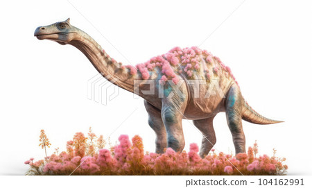 A tyrannosaurus rex dinosaur with flower on isolated white background A tyrannosaurus rex dinosaur with flower on isolated white background 104162991