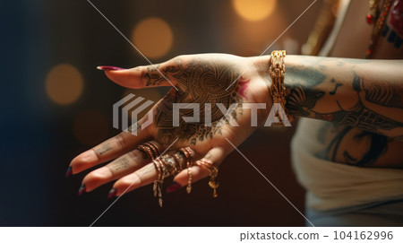 hands of the person's henna tattoo hands of the person's henna tattoo 104162996