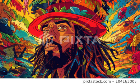 illustration of a Reggae portrait in a background 104163003