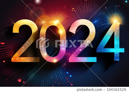 Happy new year 2024 with colorful numbers and background. Premium background 104163329