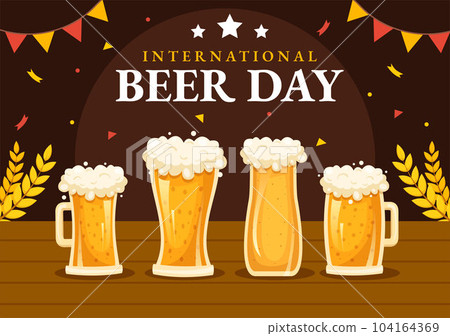 International Beer Day Vector Illustration with Cheers Beers Celebration in Flat Cartoon Hand Drawn Landing Page background Templates 104164369