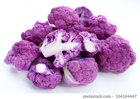 Purple cauliflower on white background. Purple cauliflower on white background. 104164447