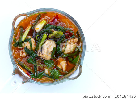 Spicy chicken soup with vermicelli or glass noodle 104164459