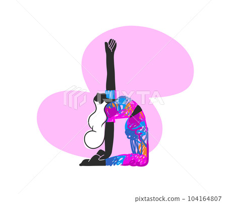 Abstract modern woman in yoga posture and meditating vector illustration.Cartoon woman training design concept.Hand drawn graphic yoga asana character drawing isolated.Yoga woman balance exercise. 104164807
