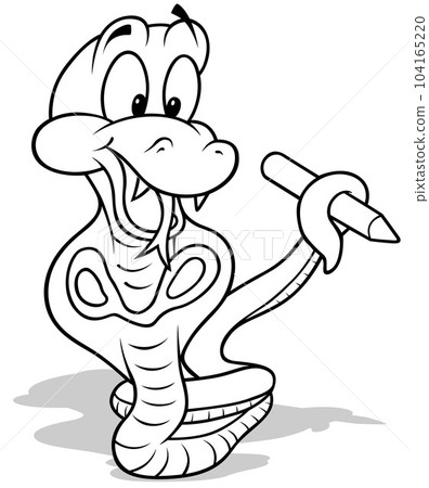 Drawing of a Smiling Cobra Holding a Crayon 104165220