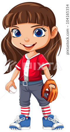 Cute girl baseball player cartoon character Cute girl baseball player cartoon character 104165354