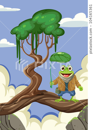 Cartoon Frog Standing on Tree 104165361