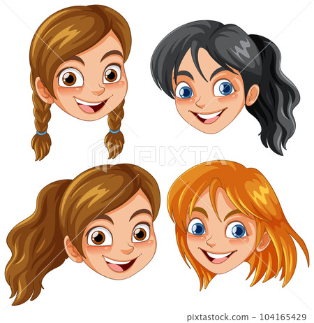 Set of girl cartoon head smiling 104165429
