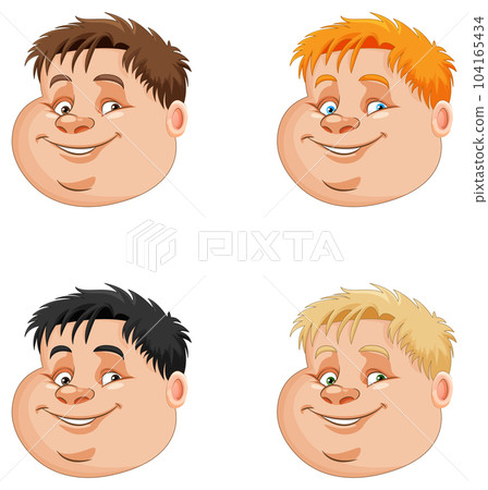 Set of chubby boy head with different hair colour 104165434