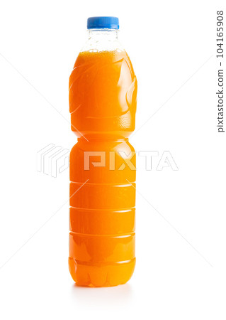 A bottle of fruit juice. Orange juice isolated on white background. A bottle of fruit juice. Orange juice isolated on white background. 104165908