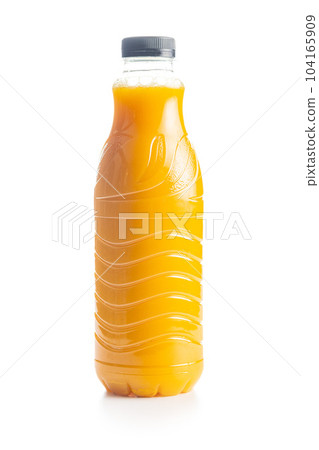A bottle of fruit juice. Orange  juice isolated on white background. 104165909