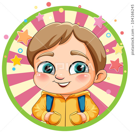 Cute boy on circle sticker banner Cute boy on circle sticker banner 104166245