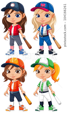Set of Girls Holding Baseball Bats 104166261