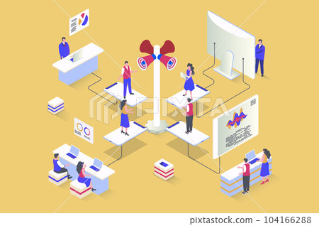 Referral marketing concept in 3d isometric design. Loyalty program to attract new customers using communication and advertisement tools. Illustration with isometry people scene for web graphic Referral marketing concept in 3d isometric design. Loyalty program to attract new customers using communication and advertisement tools. Illustration with isometry people scene for web graphic 104166288