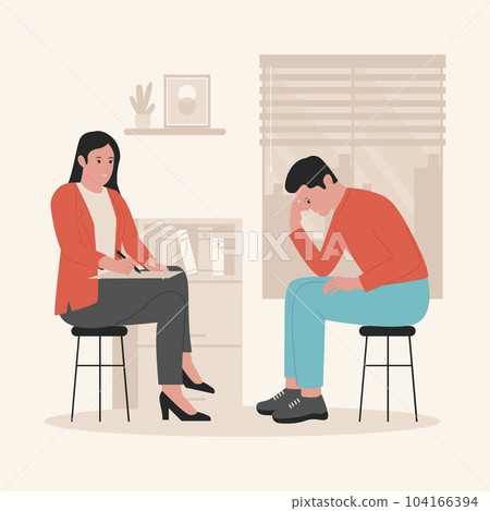 Flat design of man consultation with psychology. Illustration for website, landing page, mobile app, poster and banner. Trendy flat vector illustration 104166394
