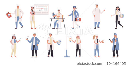 Doctors and nurses flat vector illustrations set Doctors and nurses flat vector illustrations set 104166405
