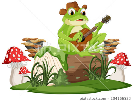 Cartoon Green frog Playing Guitar 104166523