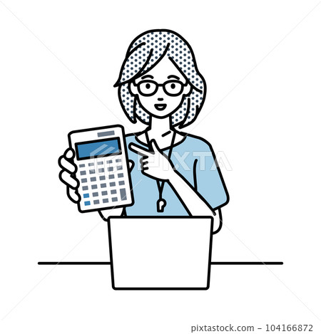 一位女老師坐在她的辦公桌前,她的筆記本電腦打開,指著一個指向你的計算器 一位女老師坐在她的辦公桌前,她的筆記本電腦打開,指著一個指向你的計算器 104166872