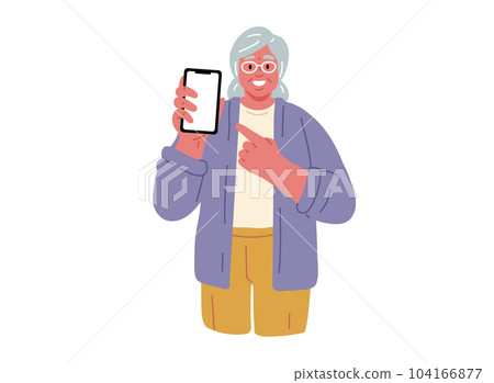 Senior woman holding mobile phone and smile.Vector Illustration Senior woman holding mobile phone and smile.Vector Illustration 104166877