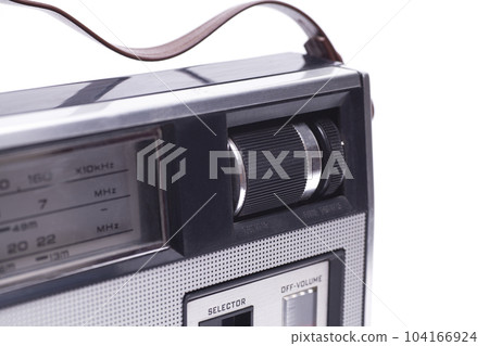 Vintage transistor radio isolated on white 104166924