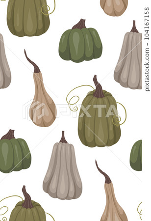 Vector seamless pattern with gray and green pumpkins on a white background. Simple texture with cozy vegetables. Autumn background Vector seamless pattern with gray and green pumpkins on a white background. Simple texture with cozy vegetables. Autumn background 104167158