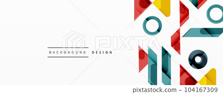 Colorful triangles and circles abstract background. Design for wallpaper, banner, background, landing page, wall art, invitation, prints, posters Colorful triangles and circles abstract background. Design for wallpaper, banner, background, landing page, wall art, invitation, prints, posters 104167309