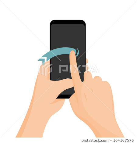 Touch screen hand gestures. Flat colored icon with movement of finger isolated vector illustration. Hand touchscreen gesture. Vector like swipe or slide touch 104167576