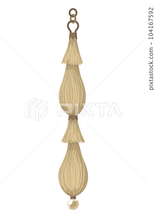 Tassel fringe accessory icon. Leather trinket, handbag embelishments or fashion key chain. Textile zipper. Isolated vector illustration symbol 104167592