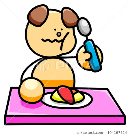 狗吃煎蛋飯的插畫（橫版）狗 104167824