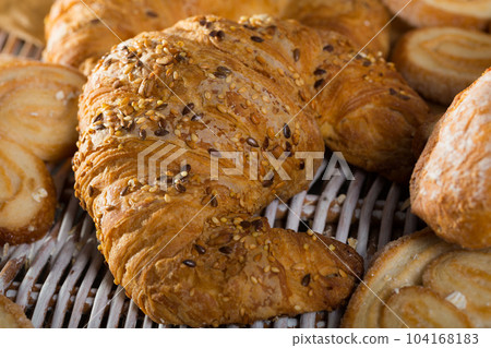 Assortment of fresh bread and bakery products 104168183