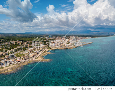 Cityscape and beach drone landscape panorama Can Picafort Mallorca Spain. 104168886
