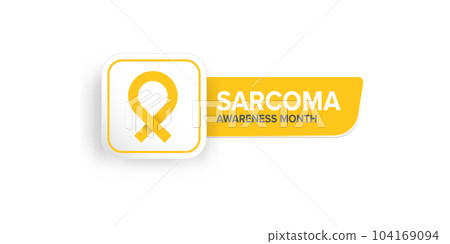Sarcoma cancer awareness month concept horizontal banner design template with yellow ribbon and text isolated on blue background. July is Sarcoma cancer awareness month vector flyer or poster 104169094
