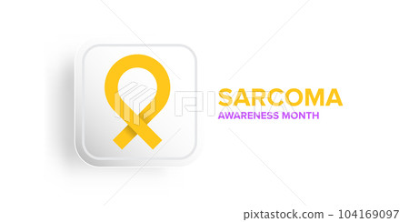 Sarcoma cancer awareness month concept horizontal banner design template with yellow ribbon and text isolated on blue background. July is Sarcoma cancer awareness month vector flyer or poster 104169097