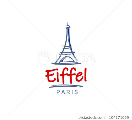 Paris Eiffel tower icon. French capital city architecture graphic symbol, Europe vacation travel or romantic trip vector concept. France tourism landmark emblem or icon with Eiffel tower 104171069