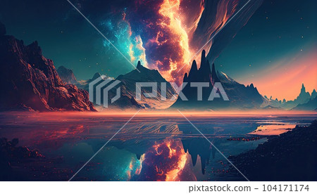 Fantastic space nature landscape background, generative ai 104171174