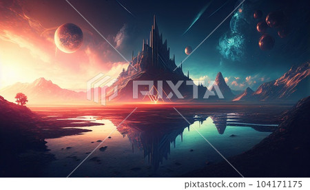 Fantastic space nature landscape background, generative ai 104171175