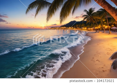 《AI image》Beach resort at dusk 104172021