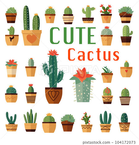 Cacti Wonderland: Whimsical Illustration of Super Cute Cactus Collection 104172073