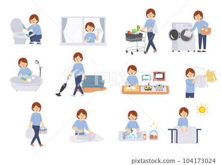 Illustration set of women doing housework 104173024