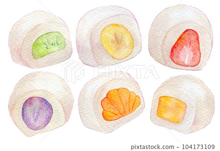 Watercolor illustration, hand-drawn illustration, fruit daifuku 104173109