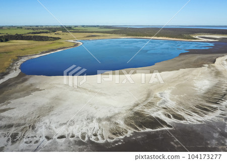 Historical remains of old salt exploitation, Salinas Grande, La Pampa, Argentina. 104173277