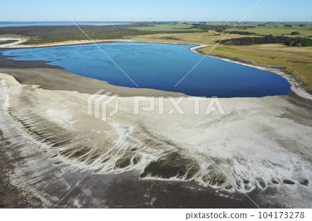 Historical remains of old salt exploitation, Salinas Grande, La Pampa, Argentina. 104173278