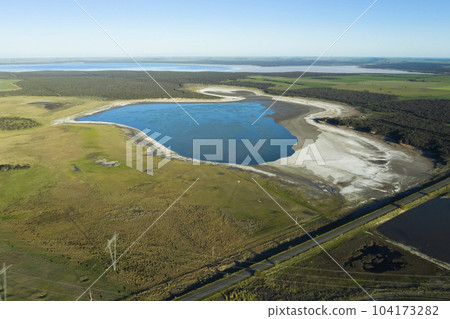Historical remains of old salt exploitation, Salinas Grande, La Pampa, Argentina. 104173282