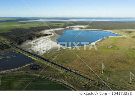 Historical remains of old salt exploitation, Salinas Grande, La Pampa, Argentina. 104173288
