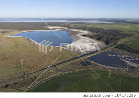 Historical remains of old salt exploitation, Salinas Grande, La Pampa, Argentina. 104173289